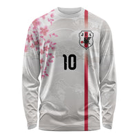 Custom Japan National Football Long Sleeve Shirt Cherry Blossom Sakura Wave Traditional Graphic Art