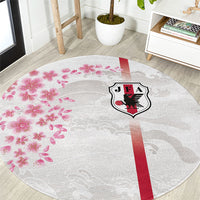 Japan National Football Round Carpet Cherry Blossom Sakura Wave Traditional Graphic Art