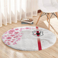 Japan National Football Round Carpet Cherry Blossom Sakura Wave Traditional Graphic Art