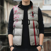 Custom Japan National Football Sleeveless Puffer Jacket Cherry Blossom Sakura Wave Traditional Graphic Art