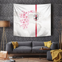 Japan National Football Tapestry Cherry Blossom Sakura Wave Traditional Graphic Art