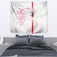 Japan National Football Tapestry Cherry Blossom Sakura Wave Traditional Graphic Art