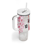 Custom Japan National Football Tumbler With Handle Cherry Blossom Sakura Wave Traditional Graphic Art