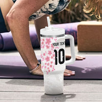 Custom Japan National Football Tumbler With Handle Cherry Blossom Sakura Wave Traditional Graphic Art