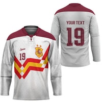 Custom Spain National Football Hockey Jersey Geometric Flag Stripe Pattern Retro Graphic Concept