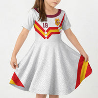 Custom Spain National Football Kid Short Sleeve Dress Geometric Flag Stripe Pattern Retro Graphic Concept