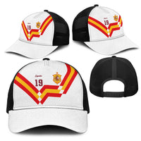 Custom Spain National Football Mesh Trucker Cap Geometric Flag Stripe Pattern Retro Graphic Concept