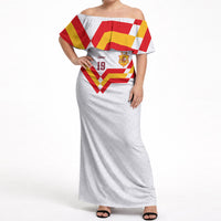 Custom Spain National Football Off Shoulder Maxi Dress Geometric Flag Stripe Pattern Retro Graphic Concept