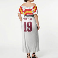 Custom Spain National Football Off Shoulder Maxi Dress Geometric Flag Stripe Pattern Retro Graphic Concept
