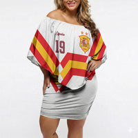 Custom Spain National Football Off Shoulder Short Dress Geometric Flag Stripe Pattern Retro Graphic Concept
