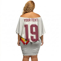 Custom Spain National Football Off Shoulder Short Dress Geometric Flag Stripe Pattern Retro Graphic Concept