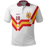 Custom Spain National Football Polo Shirt Geometric Flag Stripe Pattern Retro Graphic Concept
