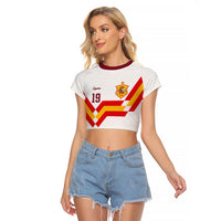 Custom Spain National Football Raglan Cropped T Shirt Geometric Flag Stripe Pattern Retro Graphic Concept