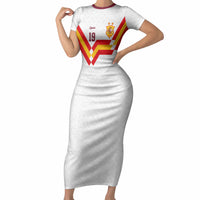 Custom Spain National Football Short Sleeve Bodycon Dress Geometric Flag Stripe Pattern Retro Graphic Concept