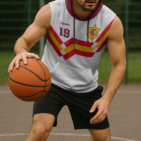 Custom Spain National Football Sleeveless Hoodie Geometric Flag Stripe Pattern Retro Graphic Concept