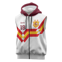 Custom Spain National Football Sleeveless Zip Hoodie Geometric Flag Stripe Pattern Retro Graphic Concept