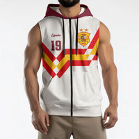 Custom Spain National Football Sleeveless Zip Hoodie Geometric Flag Stripe Pattern Retro Graphic Concept