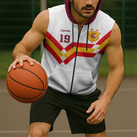 Custom Spain National Football Sleeveless Zip Hoodie Geometric Flag Stripe Pattern Retro Graphic Concept