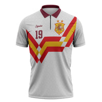 Custom Spain National Football Zipper Polo Shirt Geometric Flag Stripe Pattern Retro Graphic Concept
