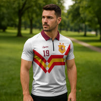 Custom Spain National Football Zipper Polo Shirt Geometric Flag Stripe Pattern Retro Graphic Concept