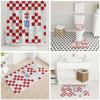 Custom Croatia National Football Bathroom Set Red Checkerboard Glagolitic Script Geometric Pattern Art