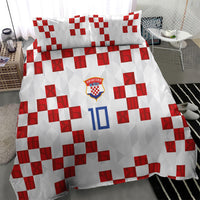 Custom Croatia National Football Bedding Set Red Checkerboard Glagolitic Script Geometric Pattern Art