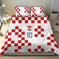 Custom Croatia National Football Bedding Set Red Checkerboard Glagolitic Script Geometric Pattern Art