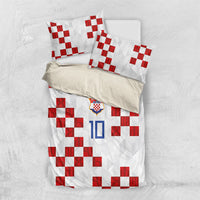 Custom Croatia National Football Bedding Set Red Checkerboard Glagolitic Script Geometric Pattern Art