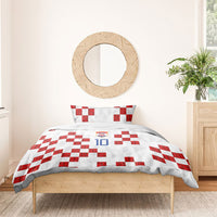 Custom Croatia National Football Bedding Set Red Checkerboard Glagolitic Script Geometric Pattern Art