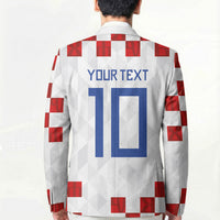 Custom Croatia National Football Blazer Red Checkerboard Glagolitic Script Geometric Pattern Art