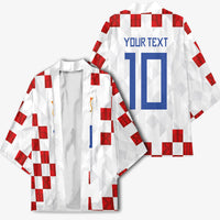 Custom Croatia National Football Kimono Red Checkerboard Glagolitic Script Geometric Pattern Art