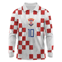 Custom Croatia National Football Long Sleeve Polo Shirt Red Checkerboard Glagolitic Script Geometric Pattern Art