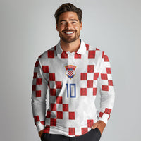 Custom Croatia National Football Long Sleeve Polo Shirt Red Checkerboard Glagolitic Script Geometric Pattern Art