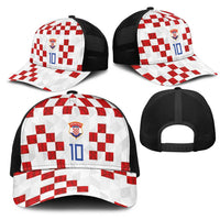 Custom Croatia National Football Mesh Trucker Cap Red Checkerboard Glagolitic Script Geometric Pattern Art
