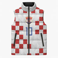 Custom Croatia National Football Sleeveless Puffer Jacket Red Checkerboard Glagolitic Script Geometric Pattern Art