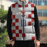 Custom Croatia National Football Sleeveless Puffer Jacket Red Checkerboard Glagolitic Script Geometric Pattern Art