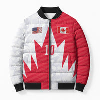 Custom USA and Canada National Football Bomber Puffer Jacket Maple Leaf Geometric and American Stripes