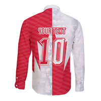 Custom USA and Canada National Football Long Sleeve Button Shirt Maple Leaf Geometric and American Stripes