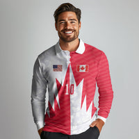 Custom USA and Canada National Football Long Sleeve Polo Shirt Maple Leaf Geometric and American Stripes