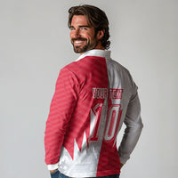 Custom USA and Canada National Football Long Sleeve Polo Shirt Maple Leaf Geometric and American Stripes