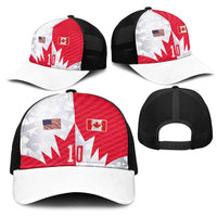 Custom USA and Canada National Football Mesh Trucker Cap Maple Leaf Geometric and American Stripes