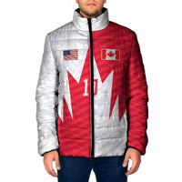 Custom USA and Canada National Football Padded Jacket Maple Leaf Geometric and American Stripes
