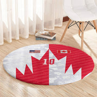 Custom USA and Canada National Football Round Carpet Maple Leaf Geometric and American Stripes