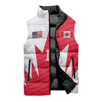 Custom USA and Canada National Football Sleeveless Puffer Jacket Maple Leaf Geometric and American Stripes