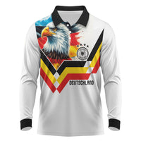 Custom Germany National Football Long Sleeve Polo Shirt Deutschland Eagle Watercolor Splash Geometric Flag Stripe Pattern Art