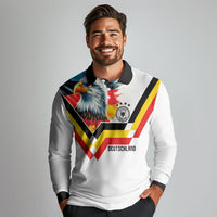 Custom Germany National Football Long Sleeve Polo Shirt Deutschland Eagle Watercolor Splash Geometric Flag Stripe Pattern Art