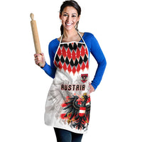 Austria National Football Apron Argyle Diamond Pattern with Eagle Watercolor Paint Splash Graphic Art