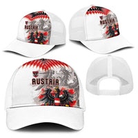 Austria National Football Baseball Net Cap Argyle Diamond Pattern with Eagle Watercolor Paint Splash Graphic Art