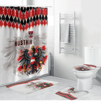 Austria National Football Bathroom Set Argyle Diamond Pattern with Eagle Watercolor Paint Splash Graphic Art