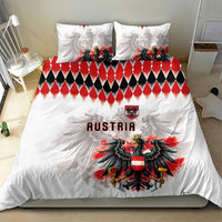 Austria National Football Bedding Set Argyle Diamond Pattern with Eagle Watercolor Paint Splash Graphic Art